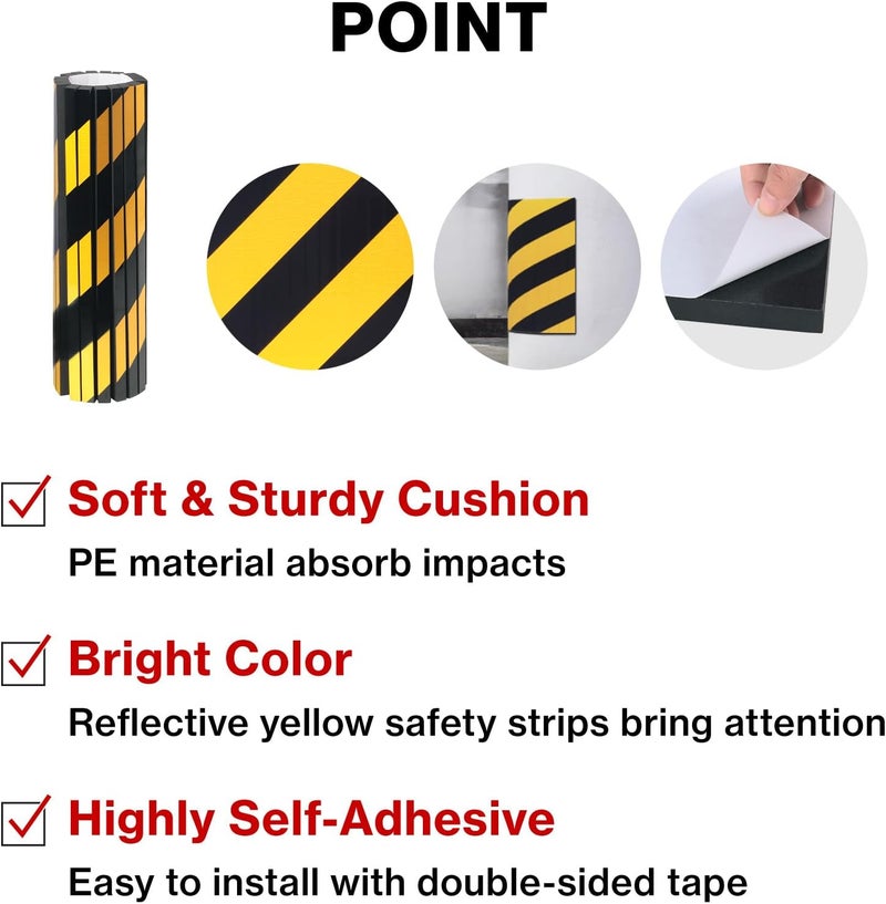 Japard 4 Pack Garage Wall Protector for Car Doors, Column Pole Corner Guard for Parking Garages, Edge Foam, Protect Your Car Bumpers, Black Yellow - Image 3